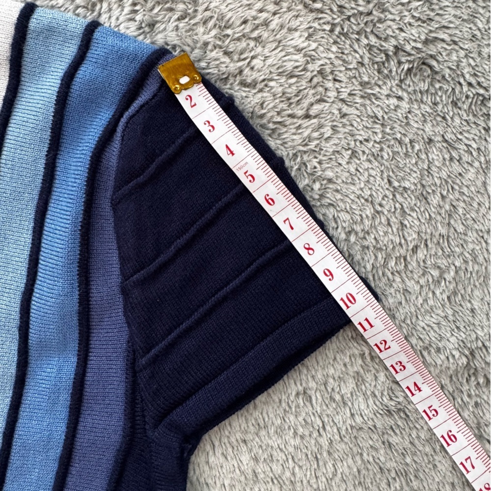 NWT I.D.O. La Vie Y2K Ribbed Bandage Sweater Navy/Blue/White Striped - S - Picture 10 of 11